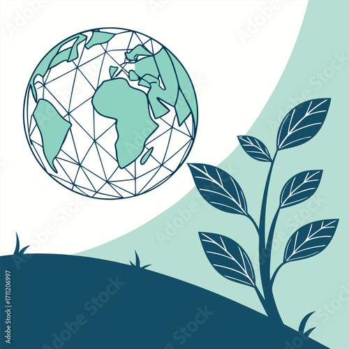 Earth and growing plant illustration globe planet