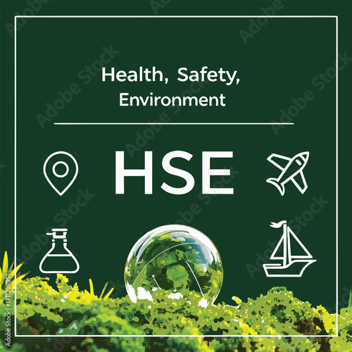 HSE acronym with icons and green background health