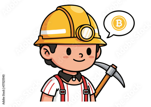 This charming illustration depicts a determined miner character, symbolizing the exciting world of digital currency acquisition and online wealth generation through virtual asset exploration
