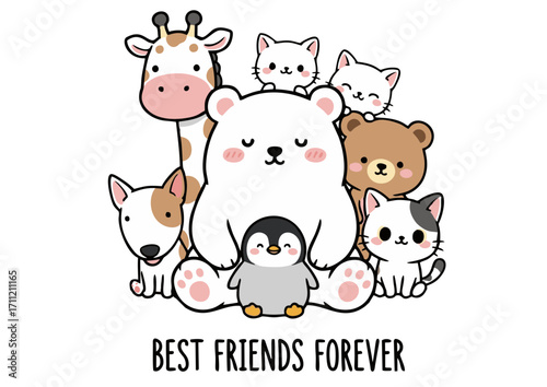 Adorable Animal Friends A Heartwarming Illustration of Togetherness and Joyful Companionship