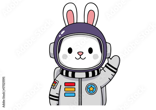 Cosmic Bunny An Astronaut Rabbit's Whimsical Space Adventure Illustration with Stars and Planets for Kids' Educational Cartoon