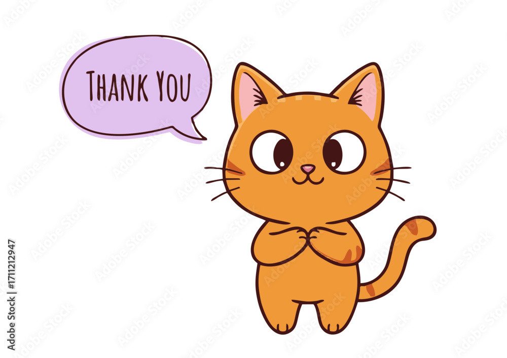 Fototapeta premium Adorable Orange Cat Saying Thank You Cute Cartoon Illustration