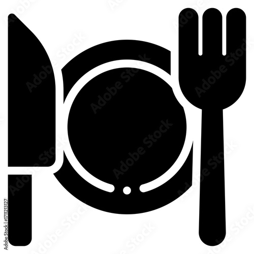 Dinner Icon in Glyph Style Suitable for Web, Apps, Presentation, or Printable Meanings