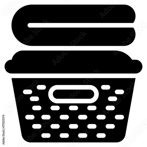 Basket of Towel Icon in Glyph Style Suitable for Web, Apps, Presentation, or Printable Meanings