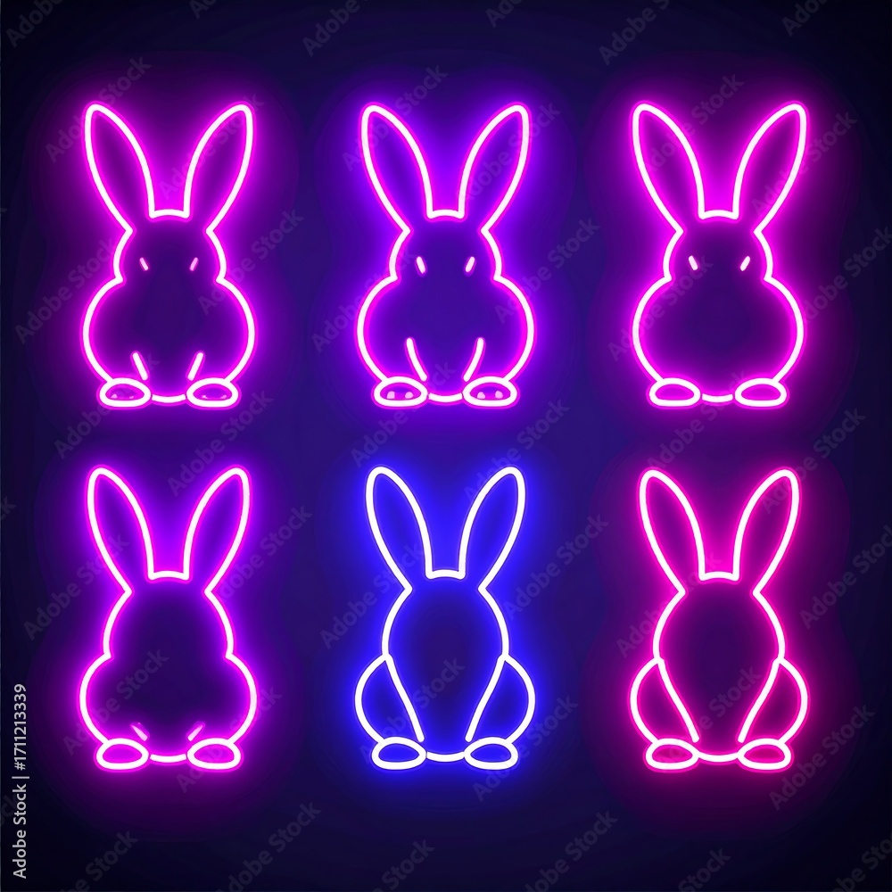 Obraz premium Neon bunny silhouettes, various colors