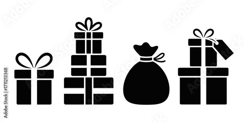 Black silhouette gift boxes and bag vector illustration for holiday season celebrations and events design