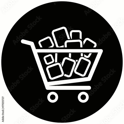 Vector art of shopping cart filled with boxes, representing online shopping, ecommerce, and delivery services