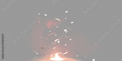 Flame of fire with sparks on a black background. The texture of the fiery storm. The fiery sparks of lights flash, a shot of a flying spark in the air. a dark night.