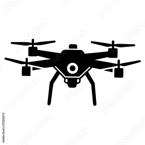 Simple black silhouette of a modern quadcopter drone with four rotors