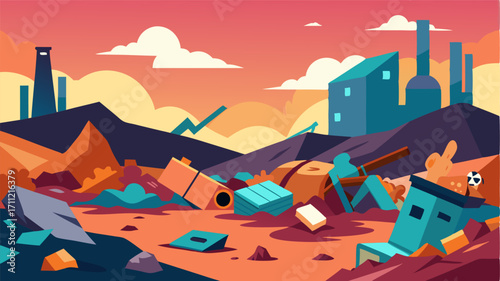 A wasteland of discarded scraps and debris evidence of the harsh realities of production and consumption.