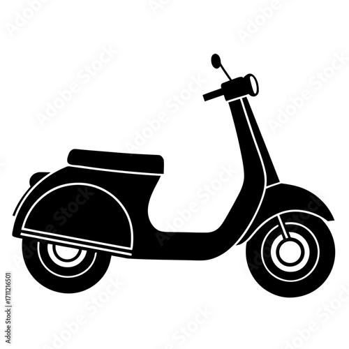 Simple black and white silhouette illustration of a classic scooter vehicle