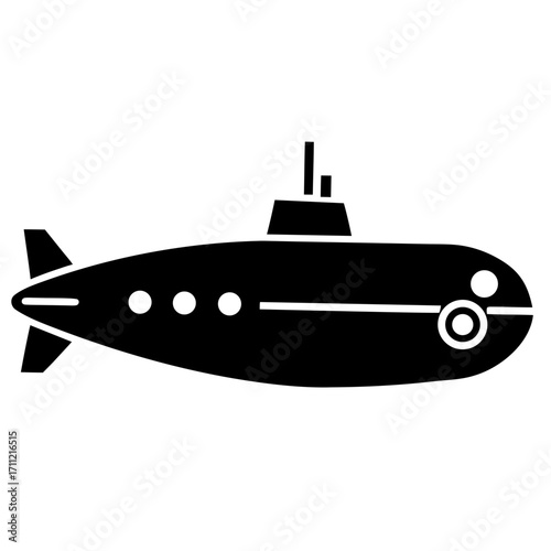 Simple black and white illustration depicting a classic submarine design