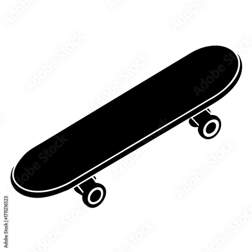 Simple black and white illustration of a skateboard on a white background