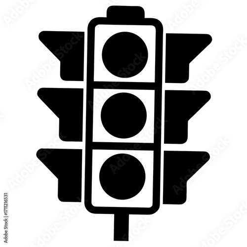 Simple black and white illustration of a traffic light with three lights
