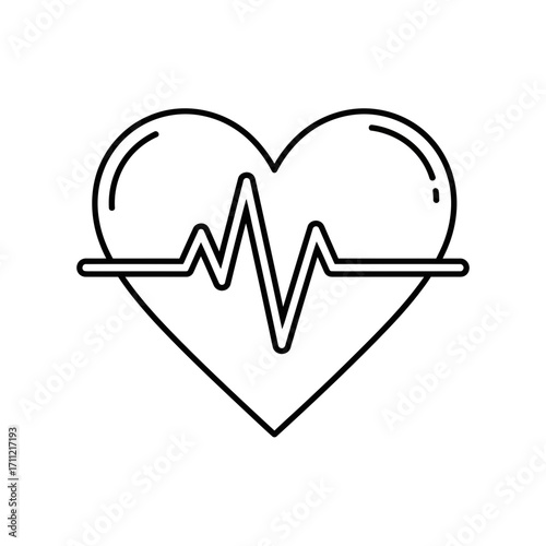 Linear heart icon with a cardiogram pulse wave, a minimalist symbol for healthcare and wellness