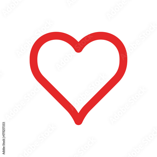 Simple red heart outline icon, a minimalist vector graphic symbolizing love and romance