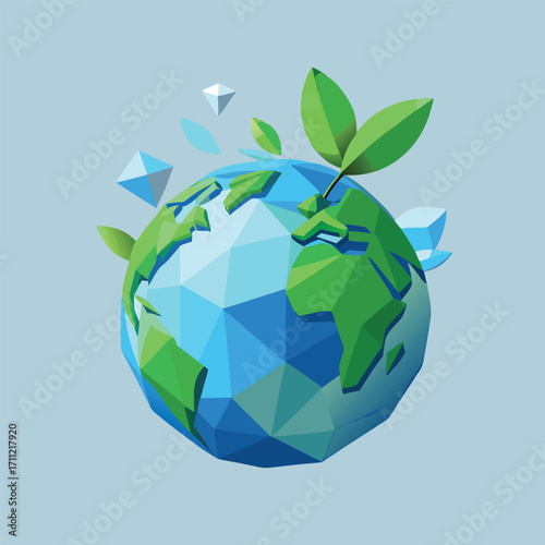 Geometric Earth with Leaves and Ice Crystals globe