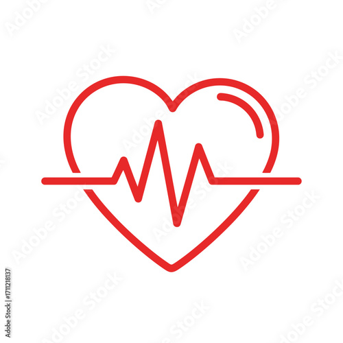 Red heart icon with a pulse line, symbolizing health, cardiology, and life vitality