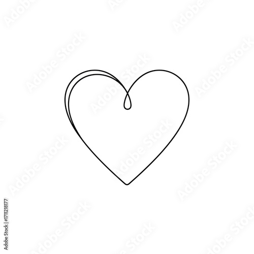Continuous one line drawing of a simple heart shape, minimalist love symbol vector icon