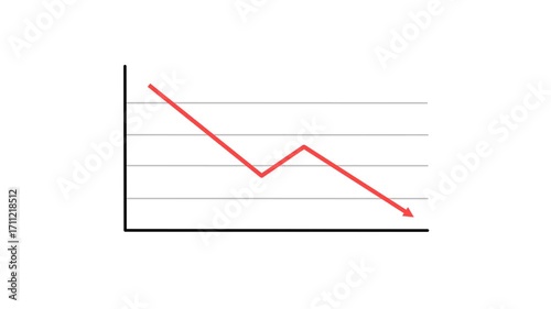 Animated declining chart with red line on white background