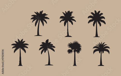 Collection of silhouette palm trees on a textured beige background