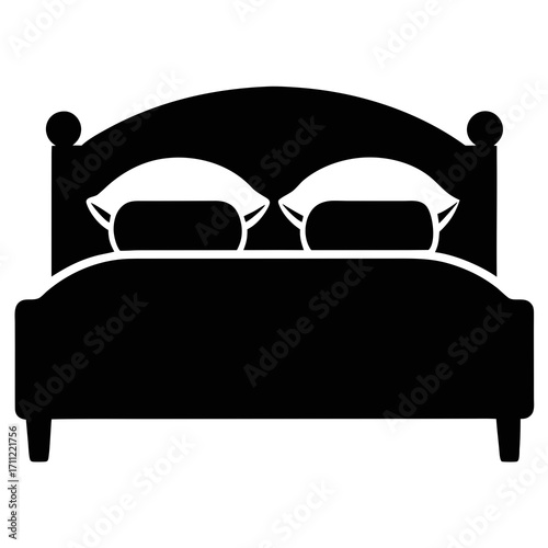 Simple Black Silhouette Bed with Pillows Vector for Bedroom Decor Projects