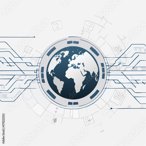 Blockchain technology futuristic hud background with world globe and blockchain polygon peer to peer network. Global cryptocurrency fintech business banner concept. Low poly design. Horizontal layout.
