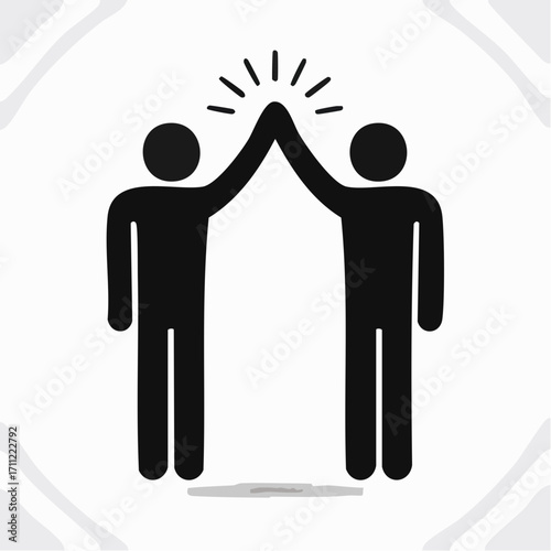 High five icon set with two people celebrating success and teamwork in a simple black silhouette style isolated on a white background