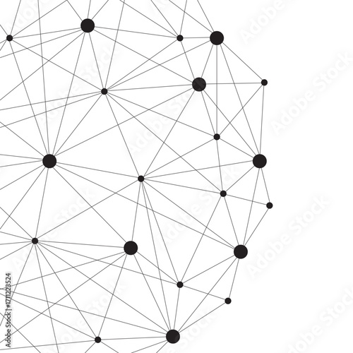 Global communication with network connection line. AI, big data, blockchain, cyber technology, and global communication with nodes and connections in geometric structure.