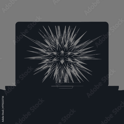 Vector art of abstract geometric pattern resembling a starburst or explosion on a dark background, with a subtle texture