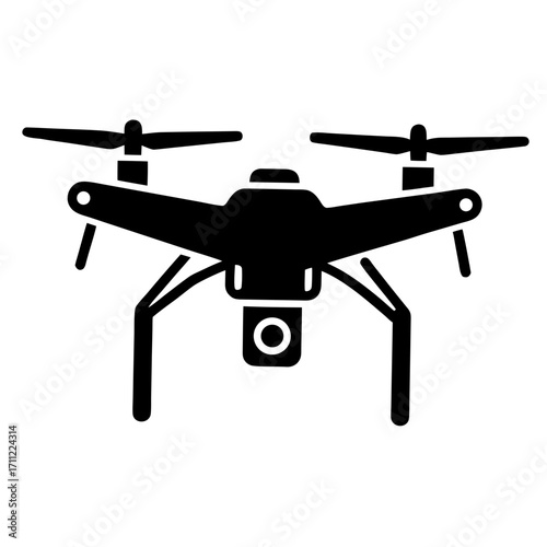 Simple black and white illustration of a modern quadcopter drone with propellers