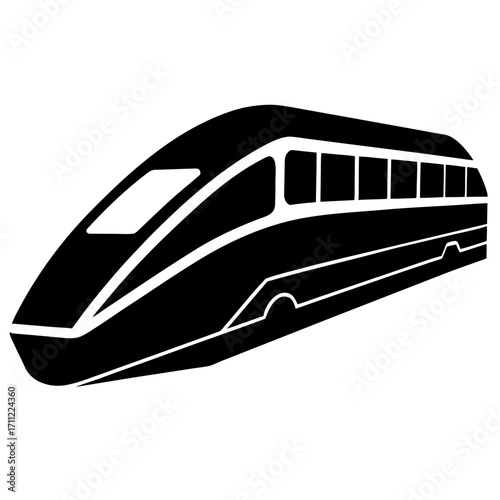 A sleek black silhouette of a modern high speed passenger train