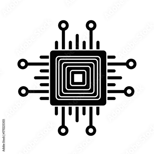 Vector art of black silhouette of a computer microchip or processor