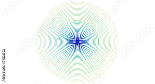 Oval shaped concentric circles with gradient from blue to light green hue