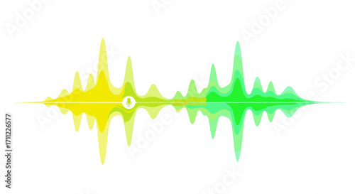 Abstract waveform display with yellow and green hues on a white background