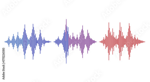 Three colorful sound wave visualizations on a white background display