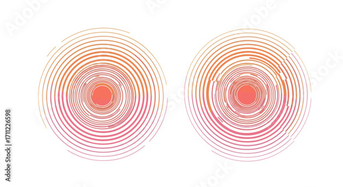 Two oval shapes with concentric lines in shades of orange and pink hue