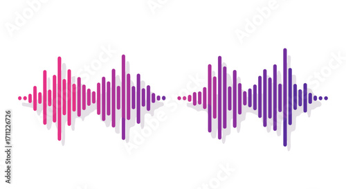Two sound waves displayed with pink purple gradient on white background
