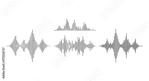 Illustration of four sound wave visualizations in black and white tone