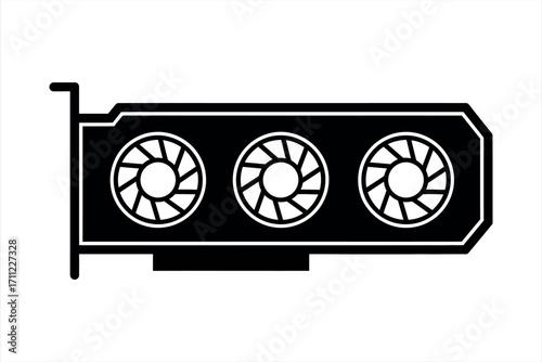 Black graphic of a computer graphics card with three fans video card