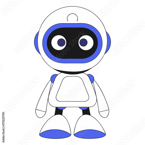 A cheerful, little robot with a sleek, minimalist design, ready to bring a touch of the future to tech, education, and kids' themes.