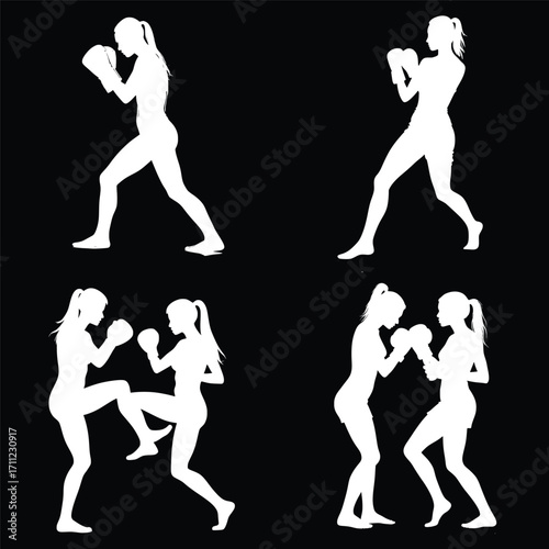 Dynamic Boxing Duo: Silhouetted figures engaged in the art of boxing, showcasing powerful techniques and the essence of a combat sport.