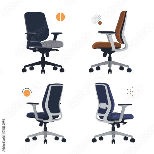 Modern ergonomic office chairs with adjustable lumbar support and mesh backs for optimal comfort and productivity