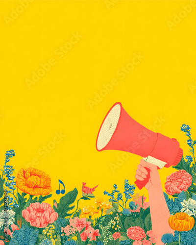 Megaphone in Floral Field: A Call to Natures Voice.