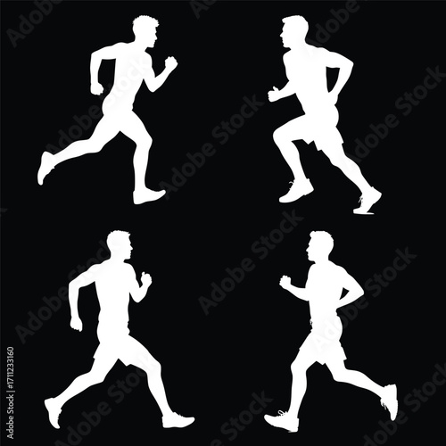 Silhouette Runner's Marathon: Dynamic silhouettes of a marathon runner sprinting with energy and determination, against a dark backdrop of athletic prowess and the essence of competition.