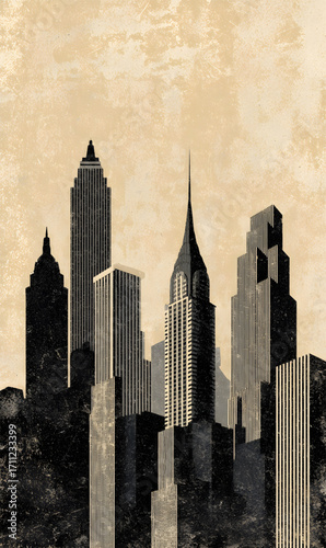 City Skyline with Tall Buildings.