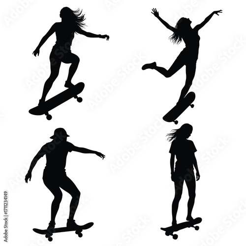Silhouette of Skateboarders: Dynamic silhouettes of skateboarders display the freedom and energy of street sport, capturing the essence of movement and lifestyle.