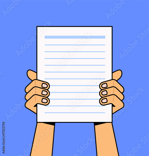 Hands holding blank document paper illustration vector hand drawn style