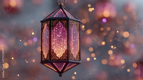 Elegant vintage lantern glows with magical light, casting a warm, enchanting ambiance perfect for festive celebrations and atmospheric storytelling backgrounds.