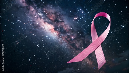 Pink Ribbon Against a Universal Galaxy Background

